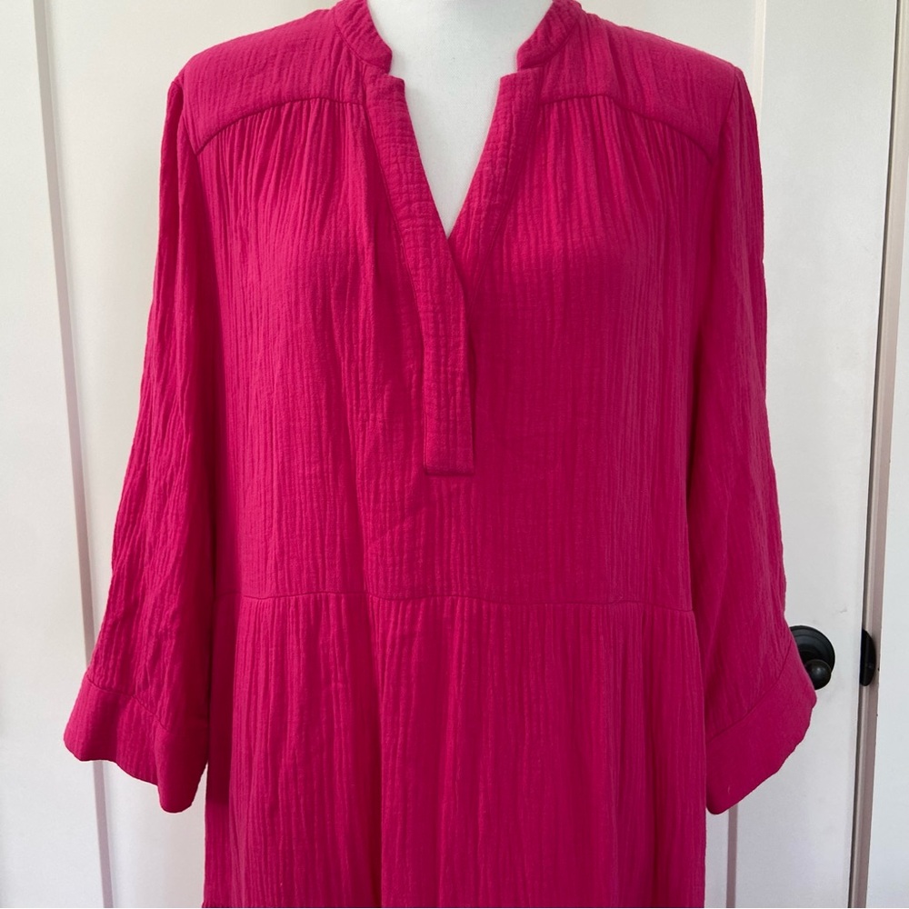 Chico’s Tiered Maxi Dress Gauze Pink Resort Lagenlook Cotton Cottagecore 1 Med - Picture 2 of 6